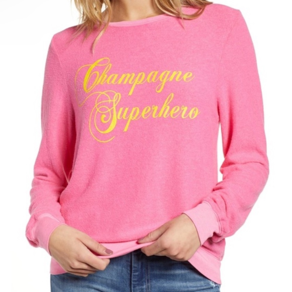WILDFOX Champagne Superhero Baggy Beach Jumper Pink Sweatshirt Large